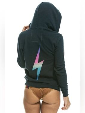 Aviator Nation Lighting Bolt Full Zip Sweatshirt Hoodie Womens Size XL Gray